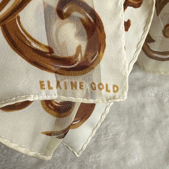 ELAINE GOLD Vintage Cream & Gold Silky Scarf Minimalist Neutral Sheer 10.5 x 53 - Picture 6 of 13